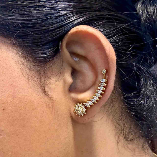 J0132 Stone Earcuff Floral Earrings