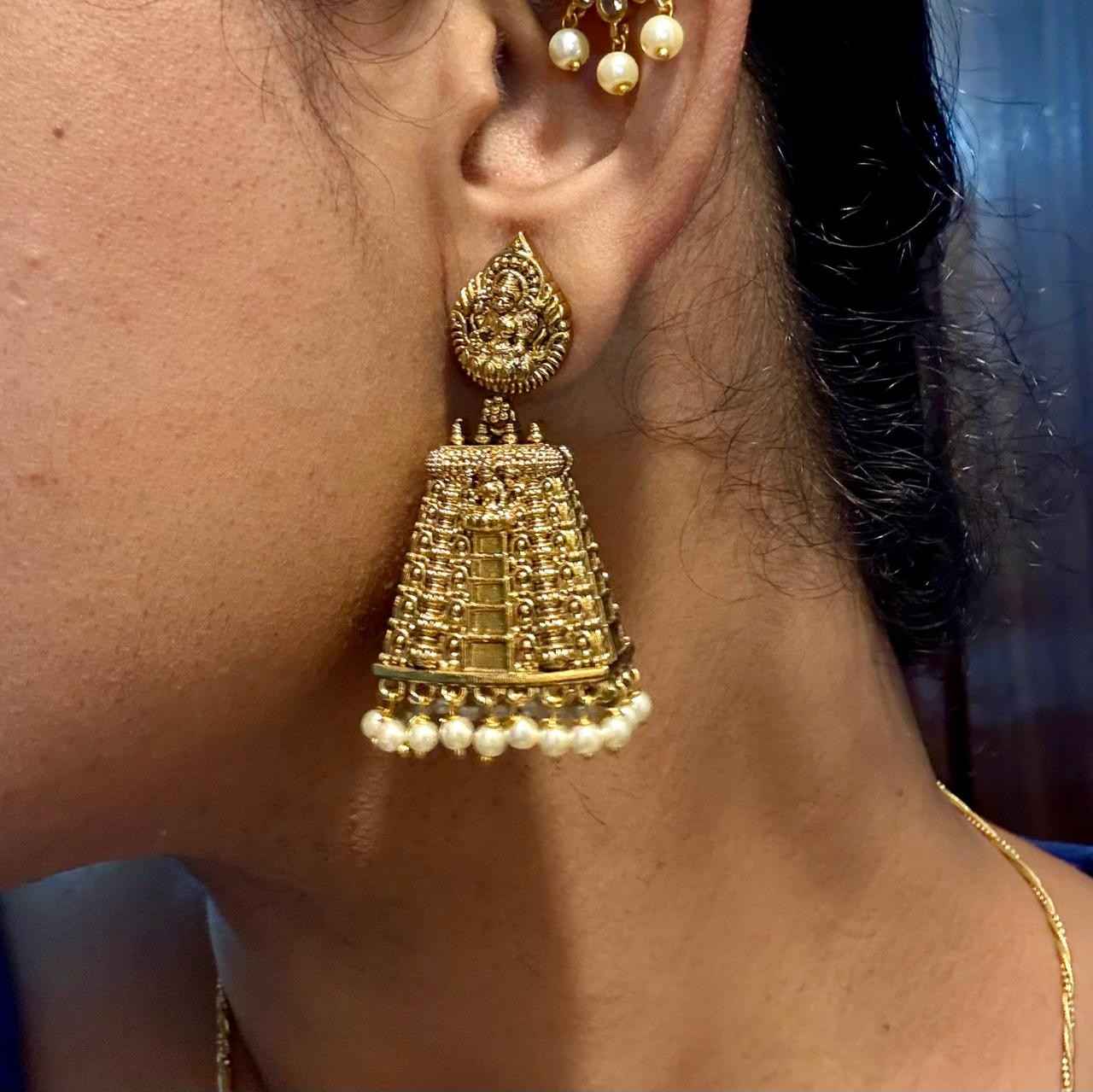 J0131 Antique Premium  Gopuram Jhumka