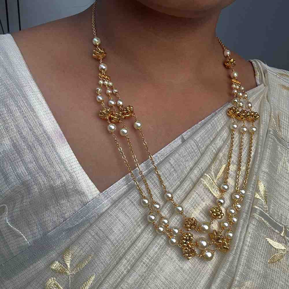 H0076 Three Layer Pearl Middle Length Haram
