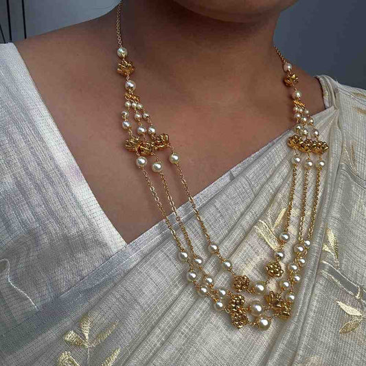 H0076 Three Layer Pearl Middle Length Haram