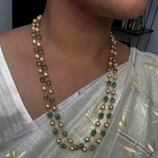 H0089 Pearl & Emerald Hydro Bead 2 layer Middle length chain