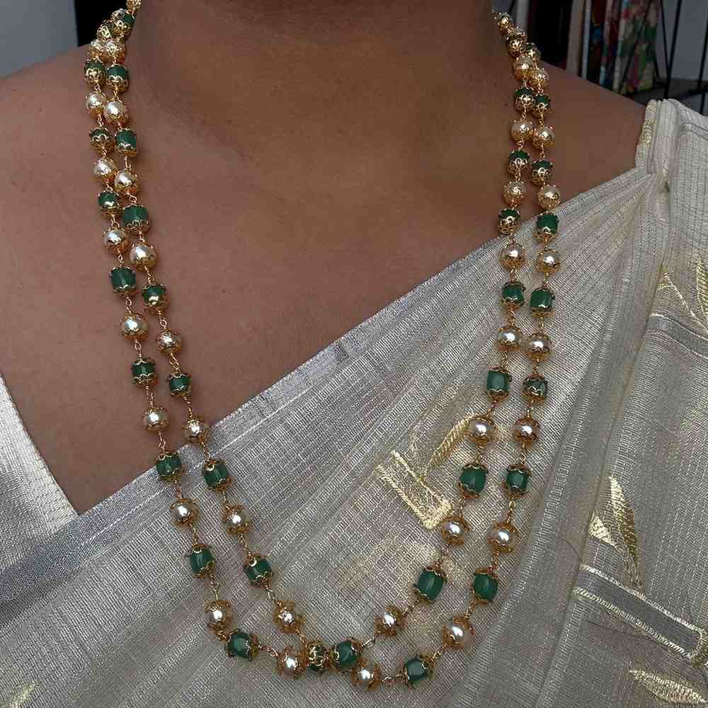 H0089 Pearl & Emerald Hydro Bead 2 layer Middle length chain