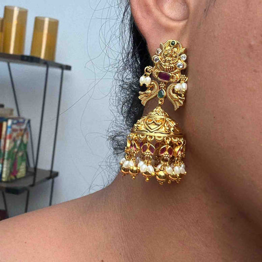 J0078 Floral Pattern Lakshmi Bridal Jhumka