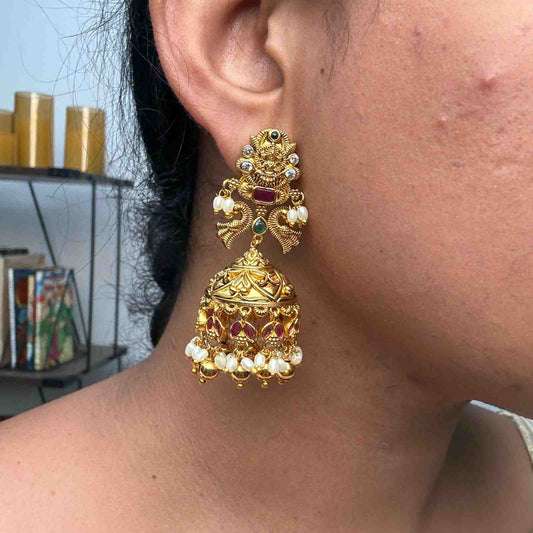 J0078 Floral Pattern Lakshmi Bridal Jhumka