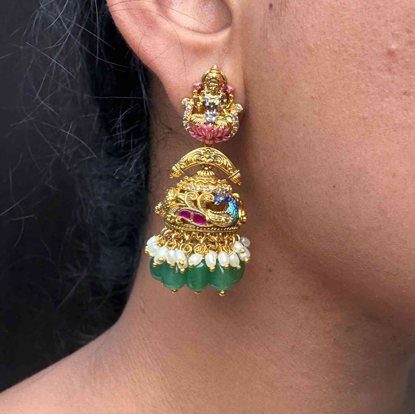 J0149 Lakshmi Jhumka with enamel Hand painted