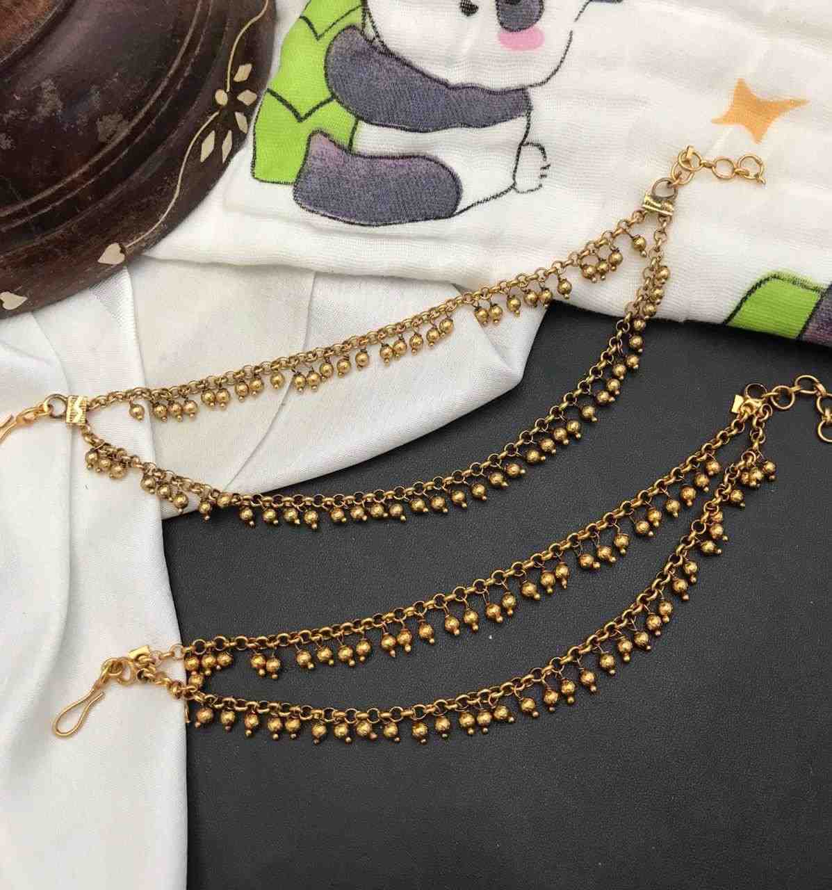 J0172 Gold Bead 2 line Earchain