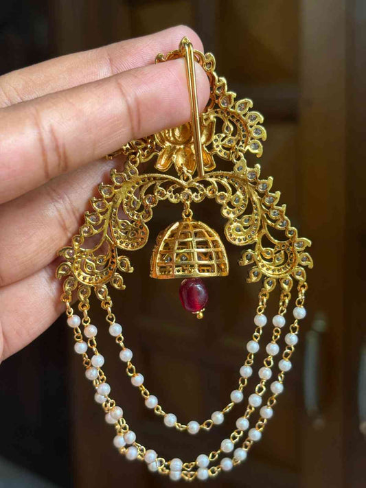 HA004 Premium Floral Pattern stone Jada Billa with hanging pearls