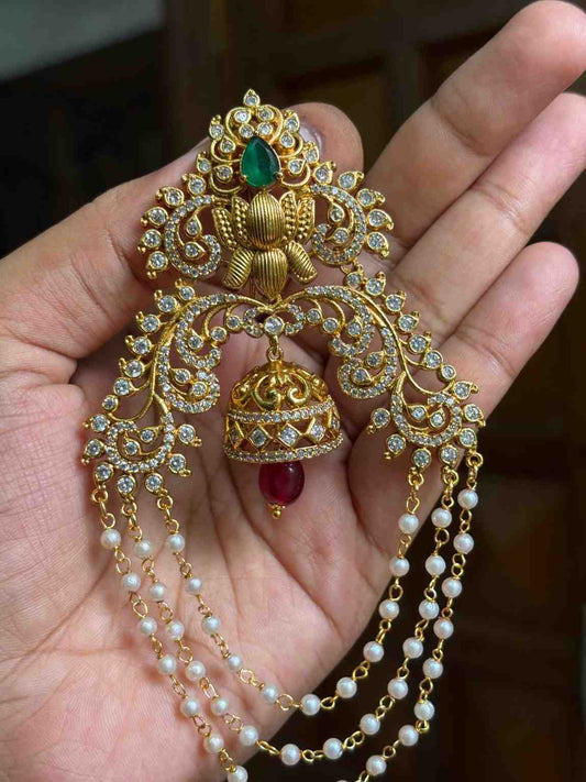 HA004 Premium Floral Pattern stone Jada Billa with hanging pearls