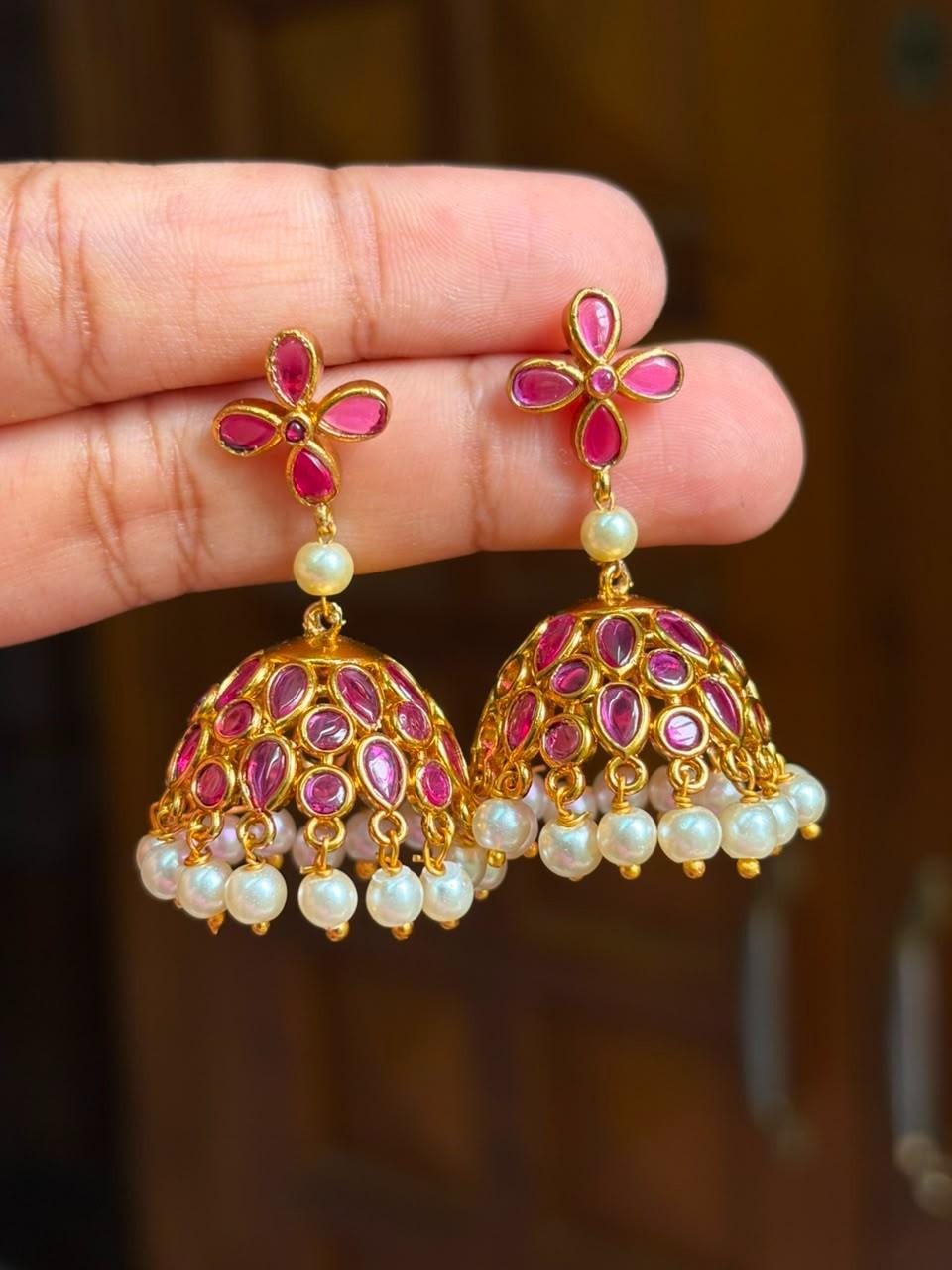 Floral Kemp Stone Jhumka J0024-CU41