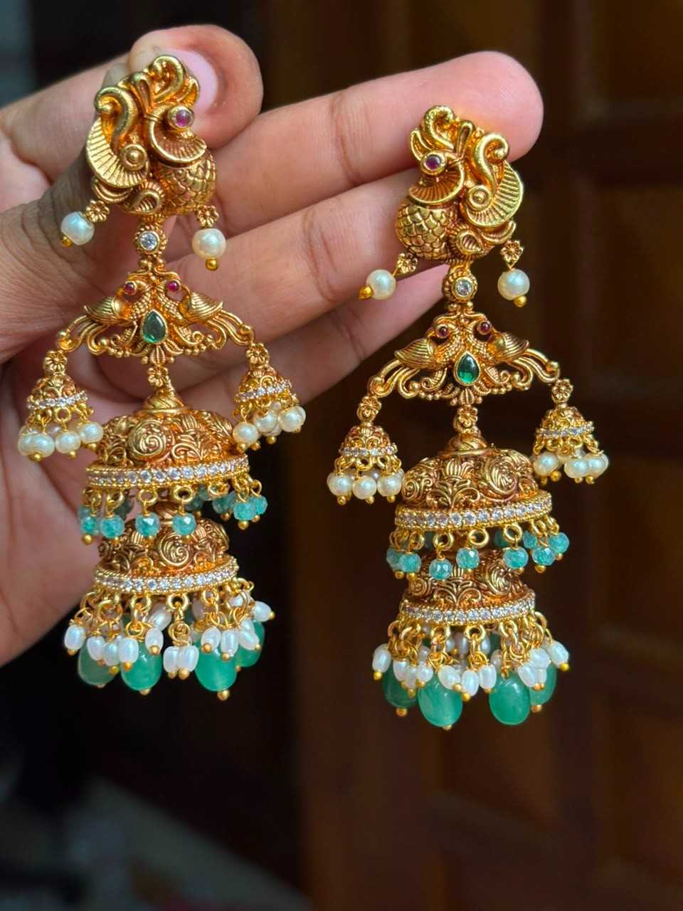 J0190 Multi Jhumka Peacock Bridal Jhumka