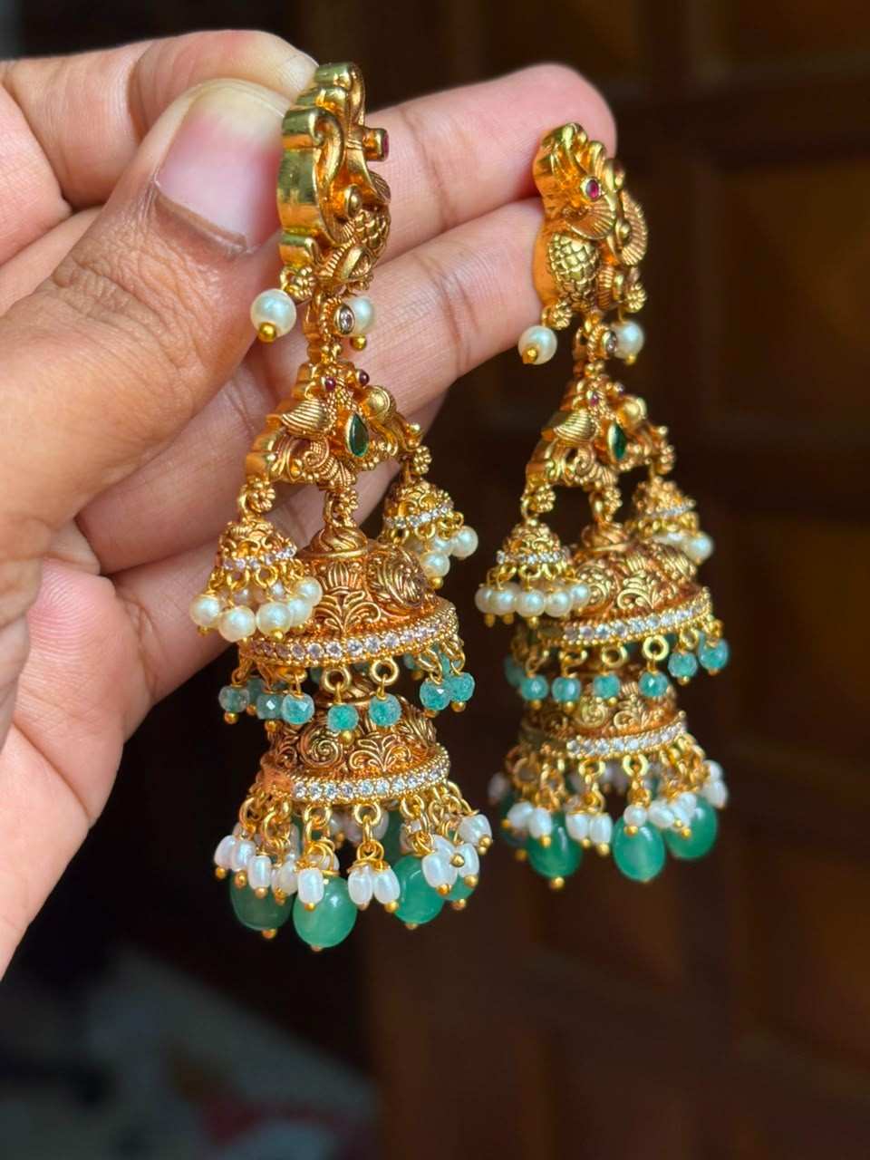 J0190 Multi Jhumka Peacock Bridal Jhumka