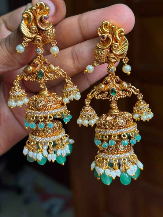 J0190 Multi Jhumka Peacock Bridal Jhumka