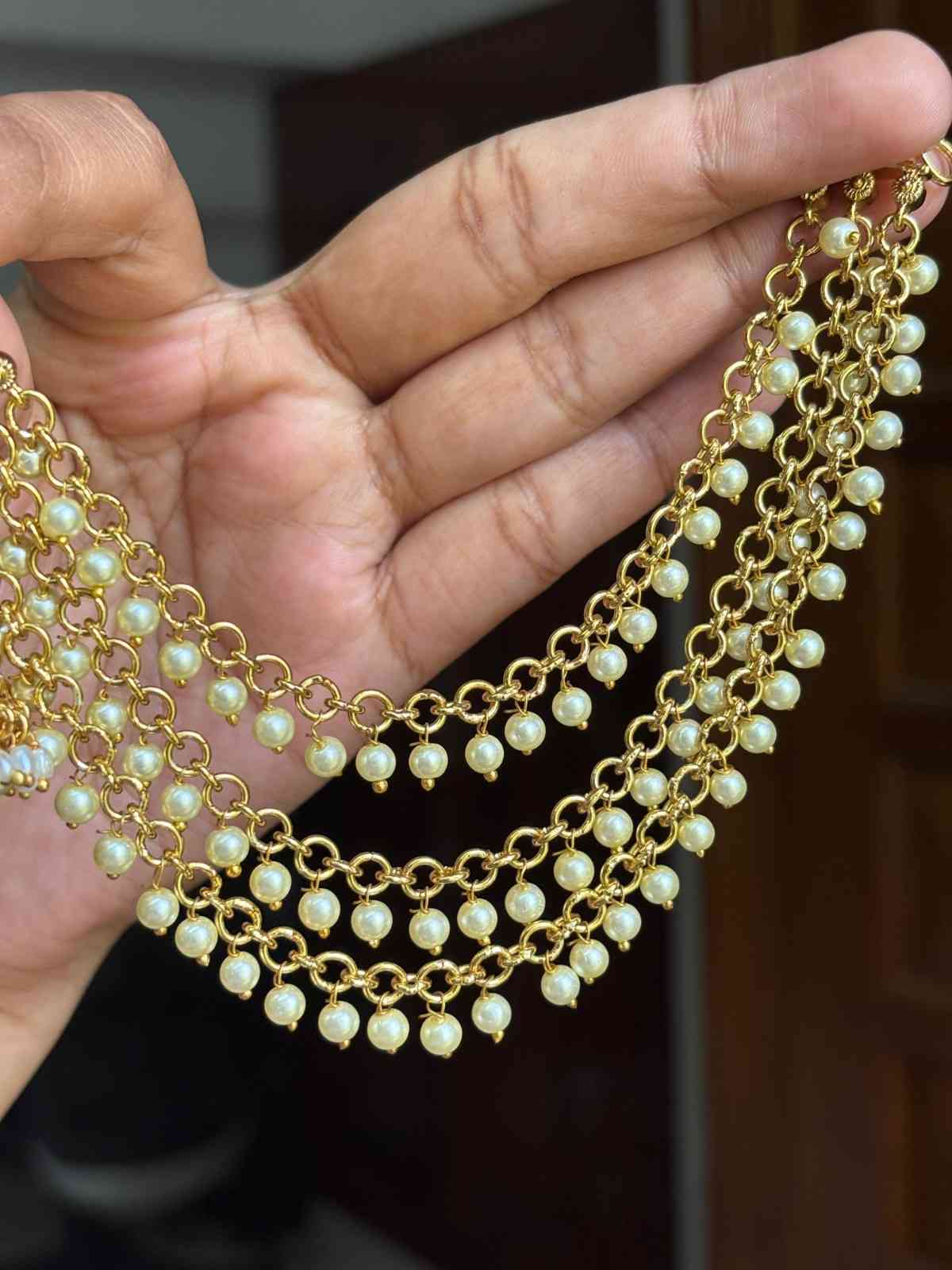 EC003 Medium Size Pearl 3 Layer Ear chain