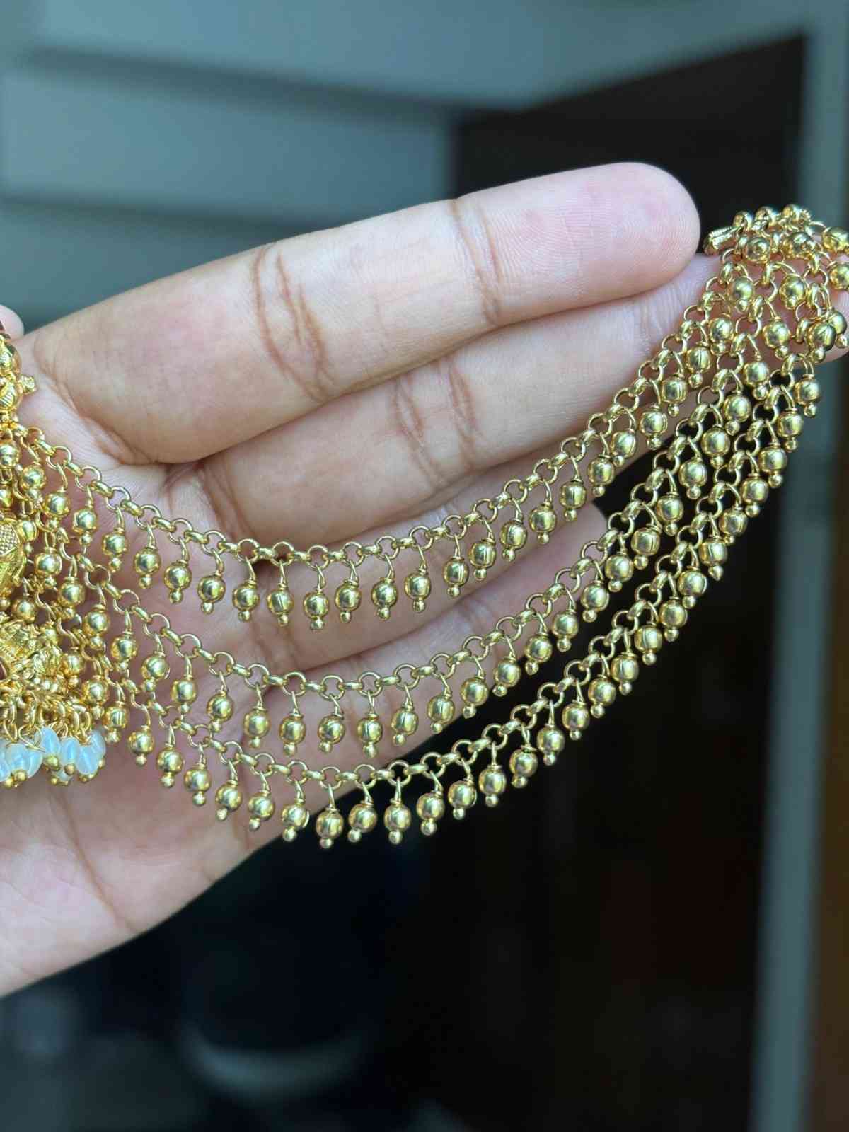 EC004 Gold Bead 3 Layer Ear chain