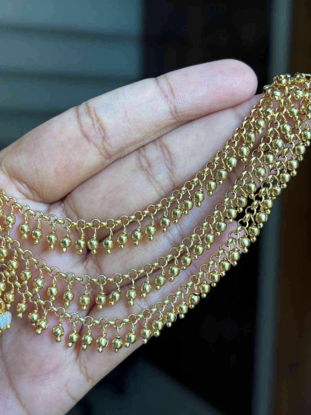 EC004 Gold Bead 3 Layer Ear chain