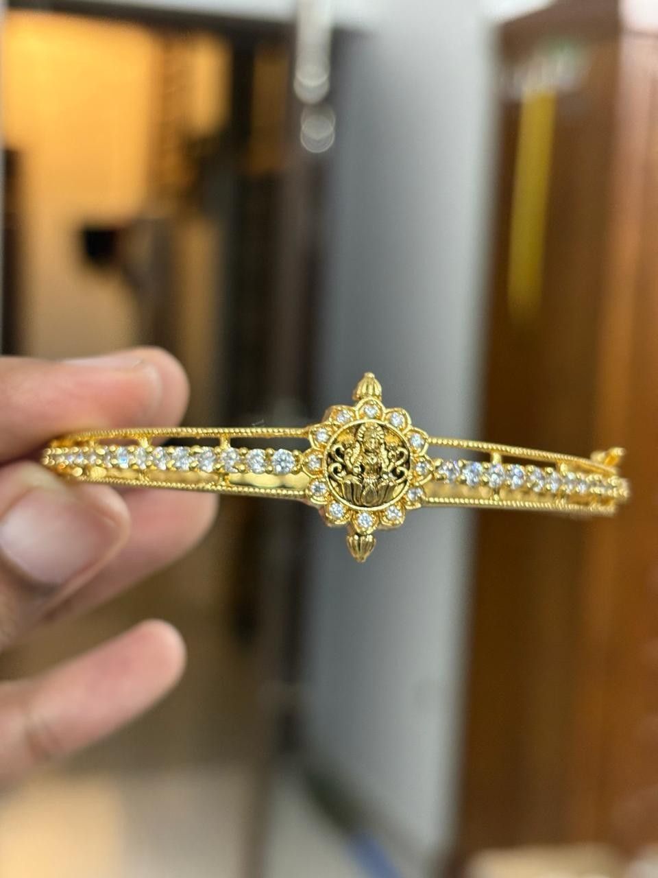 K0013 Premium Quality AD white Stone Openable Bangle Lakshmi Pattern kada Bangle