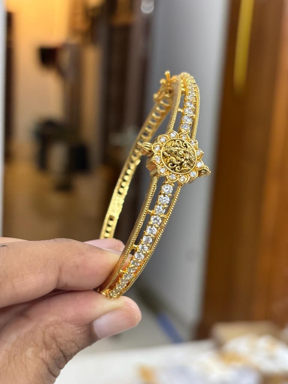 K0013 Premium Quality AD white Stone Openable Bangle Lakshmi Pattern kada Bangle