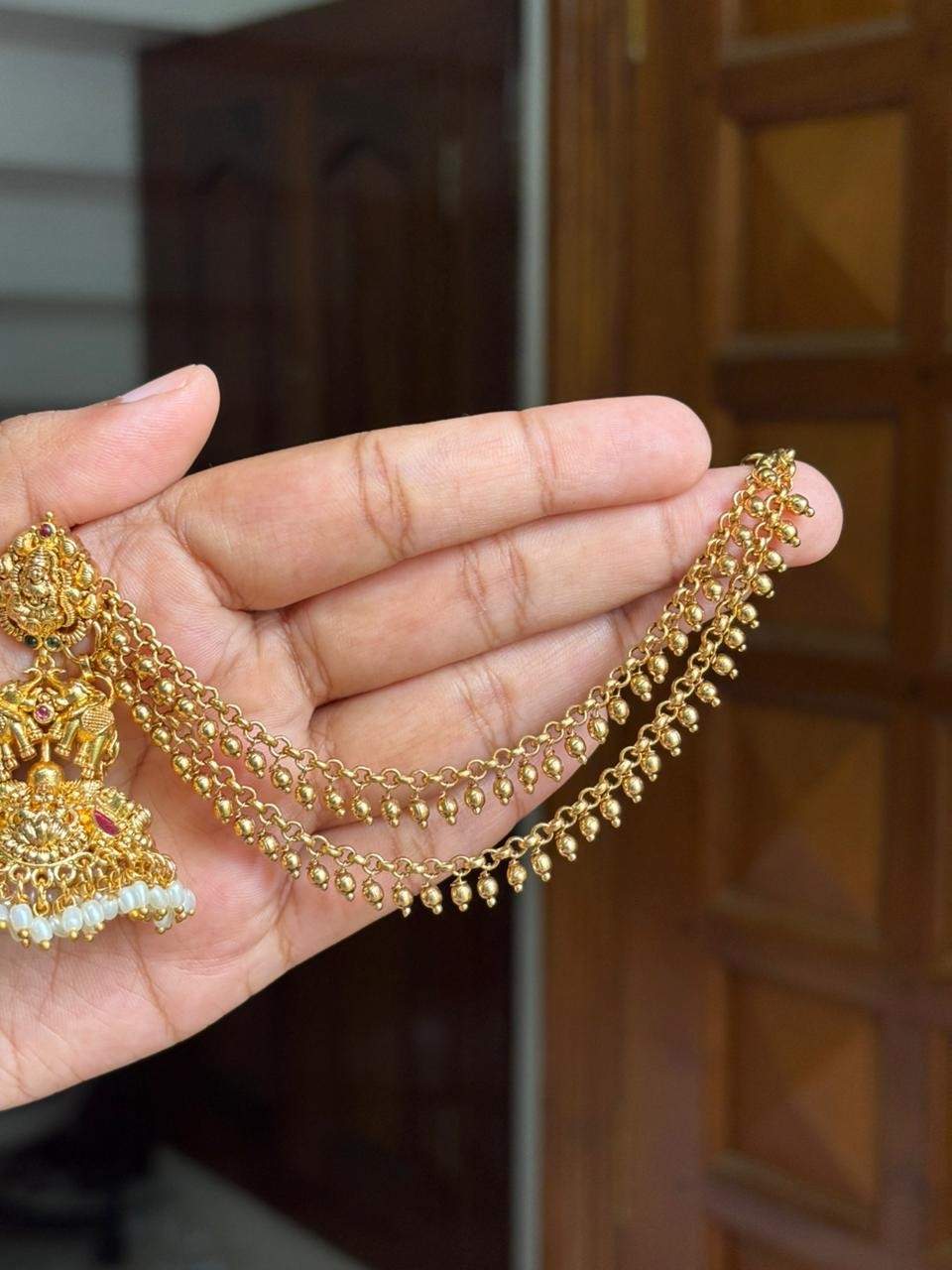 EC001 Gold Bead 2 line Ear chain