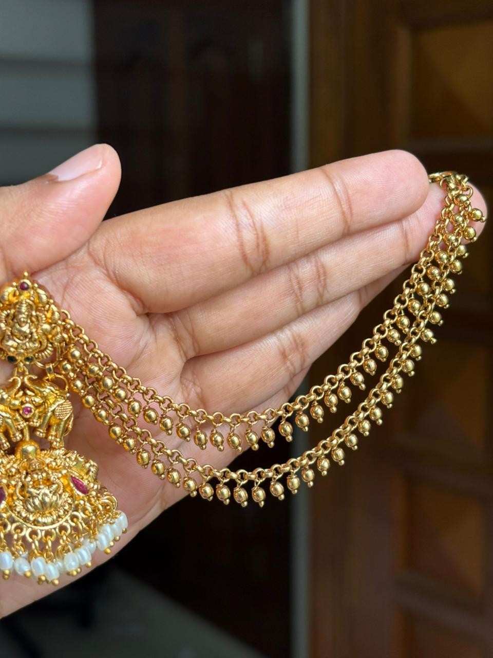 EC001 Gold Bead 2 line Ear chain