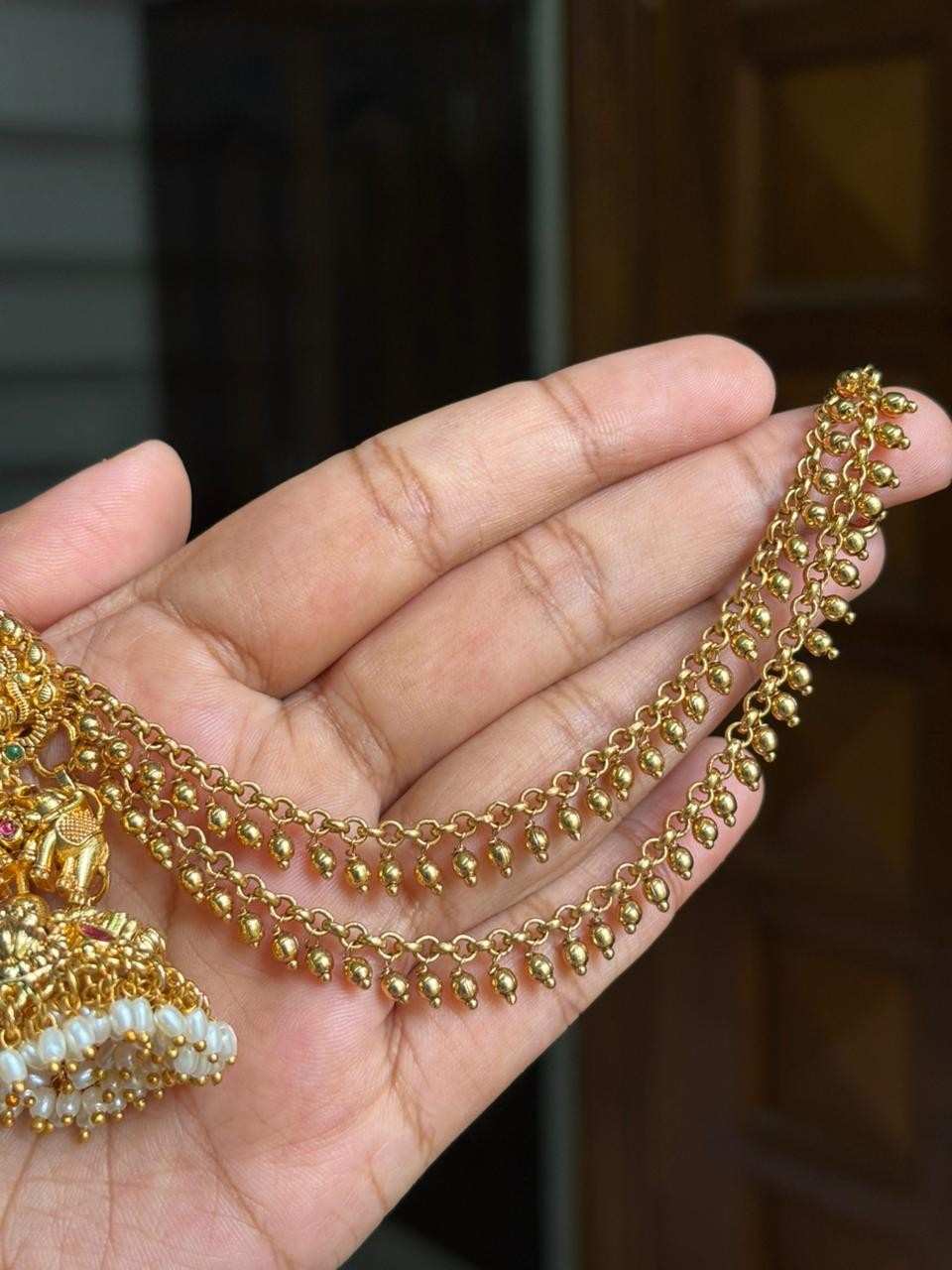 EC001 Gold Bead 2 line Ear chain