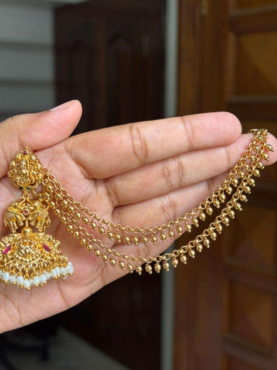 EC001 Gold Bead 2 line Ear chain