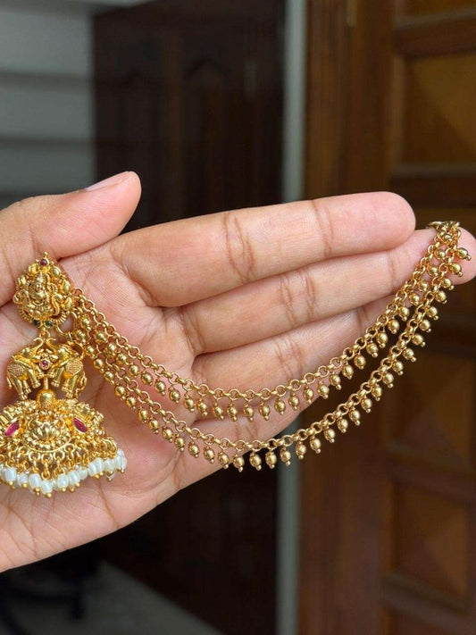 EC001 Gold Bead 2 line Ear chain