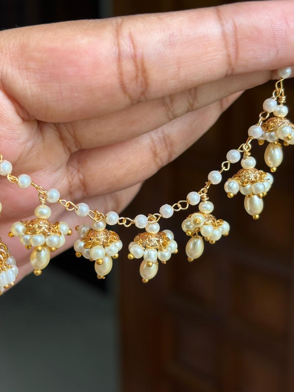 EC002 Pearl Mini Jhumka Hanging  Ear Chain