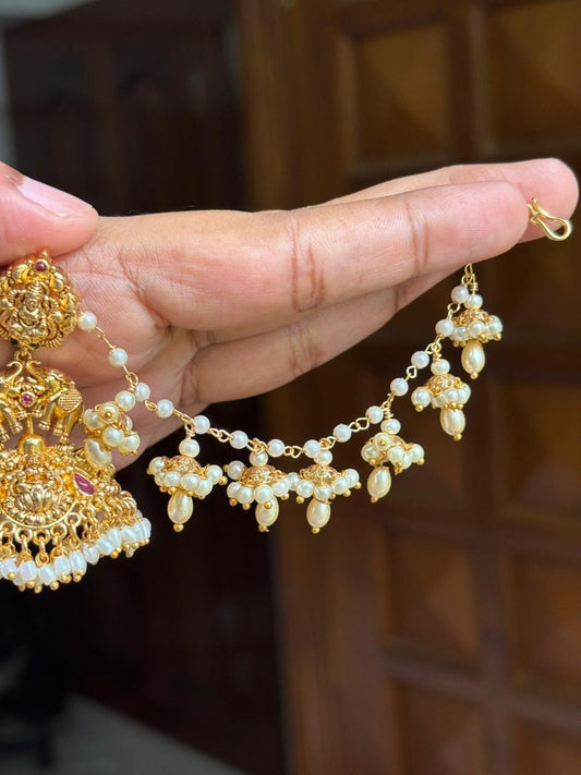 EC002 Pearl Mini Jhumka Hanging  Ear Chain