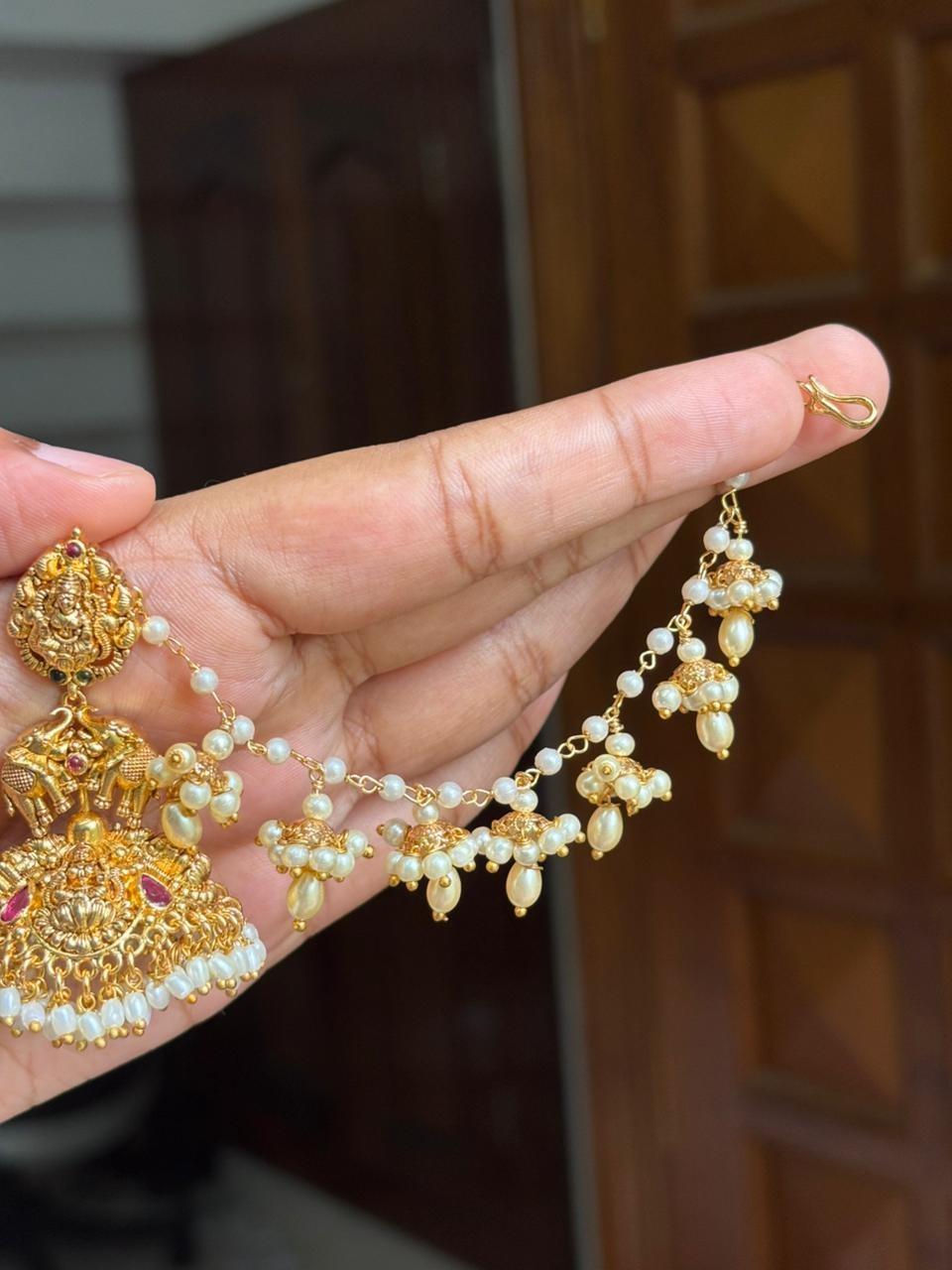 EC002 Pearl Mini Jhumka Hanging  Ear Chain
