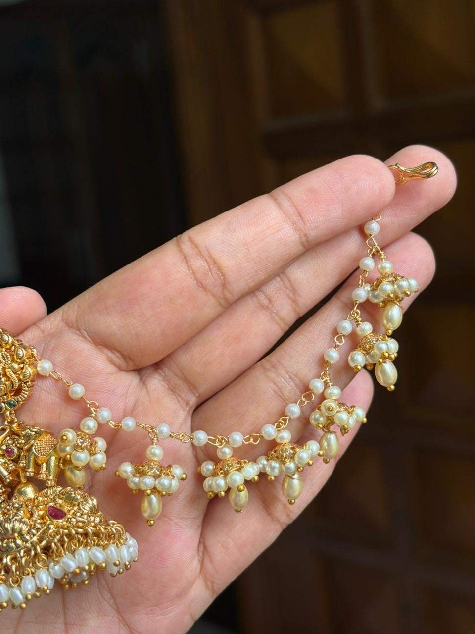 EC002 Pearl Mini Jhumka Hanging  Ear Chain