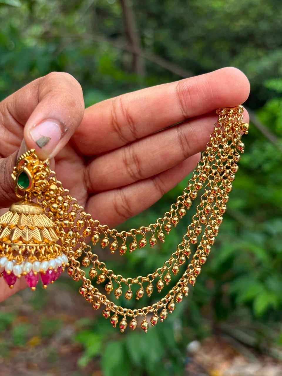 EC004 Gold Bead 3 Layer Ear chain