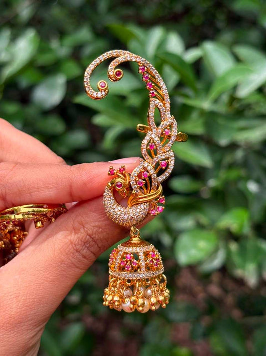 J0192 Peacock Earcuff ruby stone  jhumka