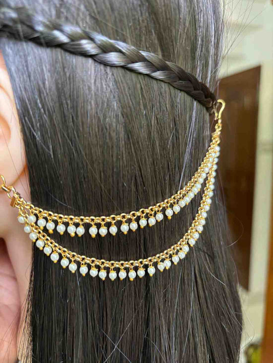 EC007 White Pearl 2 layer ear chain