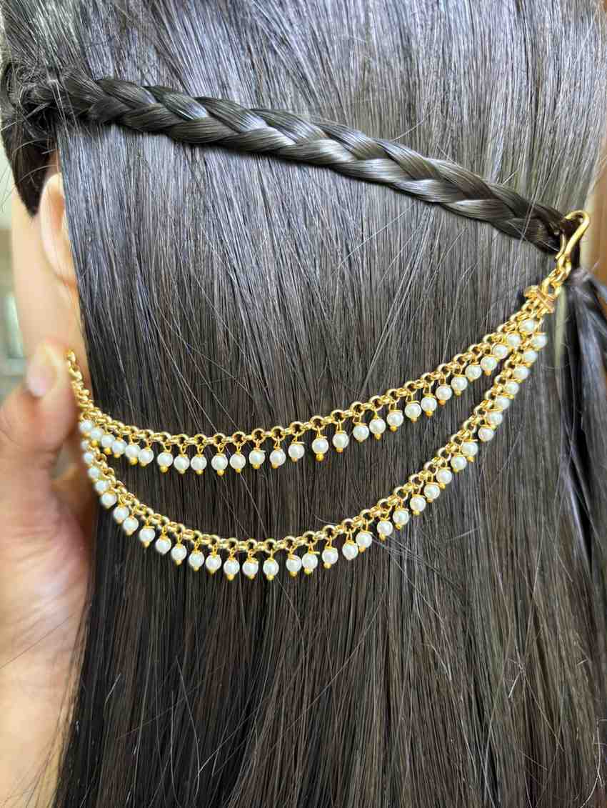 EC007 White Pearl 2 layer ear chain