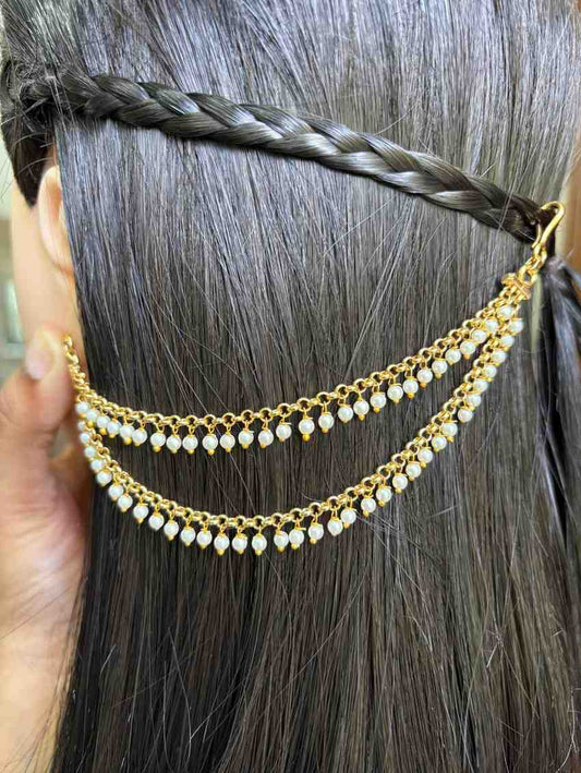 EC007 White Pearl 2 layer ear chain