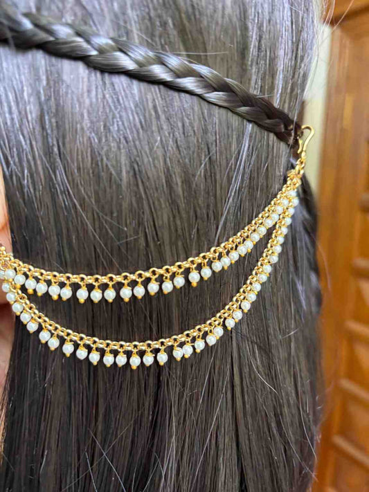 EC007 White Pearl 2 layer ear chain