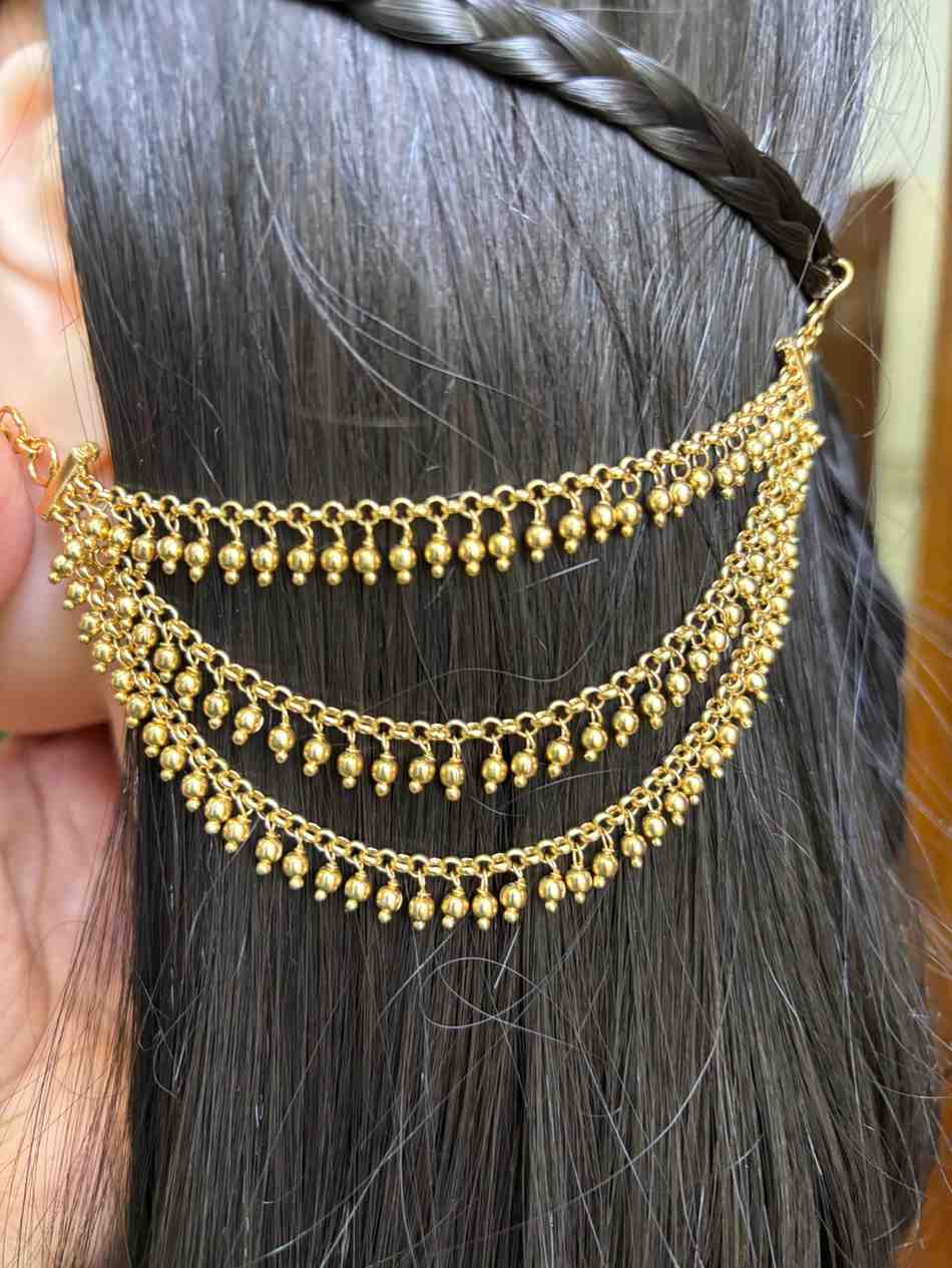 EC004 Gold Bead 3 Layer Ear chain