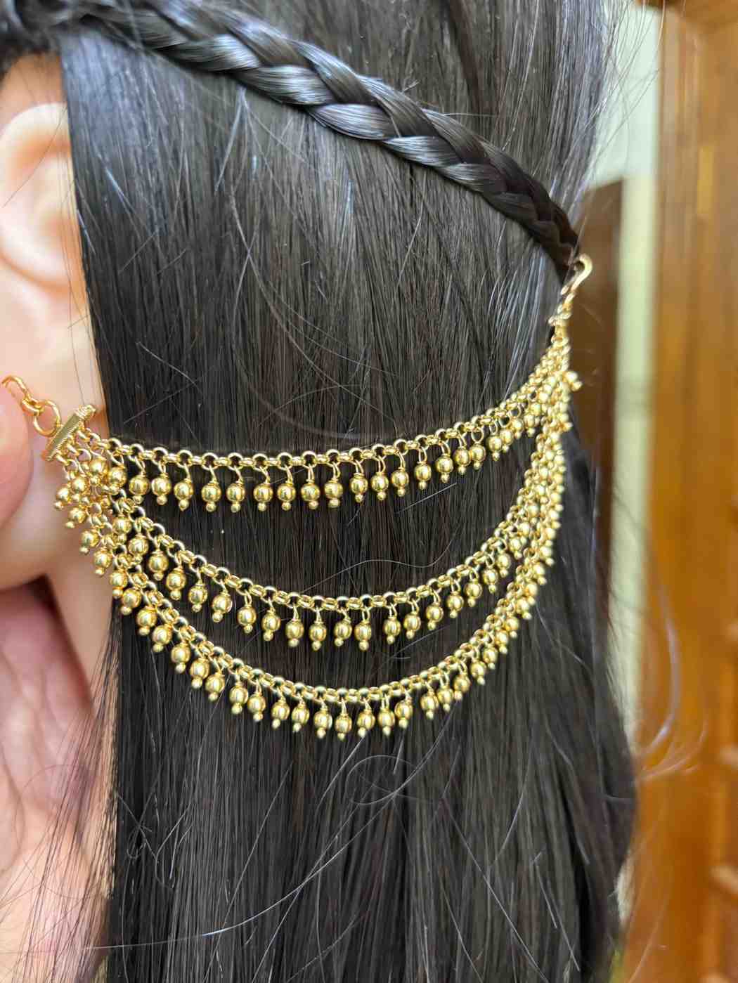 EC004 Gold Bead 3 Layer Ear chain