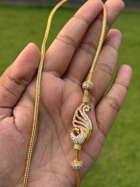 C020 Peacock Pattern White stone 26 inch Mogappu chain