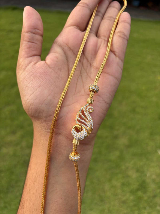 C020 Peacock Pattern White stone 26 inch Mogappu chain