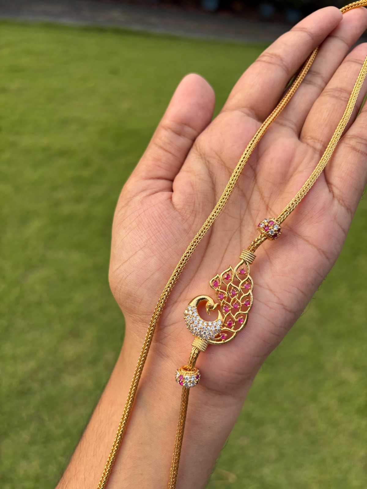 C019 Peacock Pattern Ruby Stone Mogappu 26 inch chain