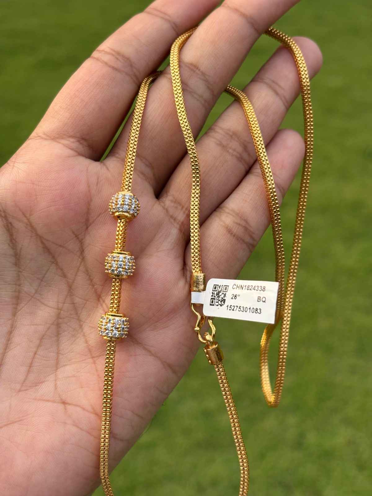 C021 white stone Ball Pattern 26 inch Mogappu chain
