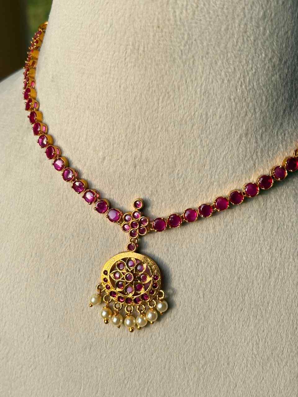 N0309 Ruby Color Traditional Atigai Necklace