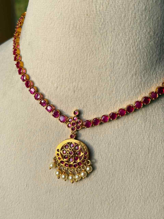 N0309 Ruby Color Traditional Atigai Necklace