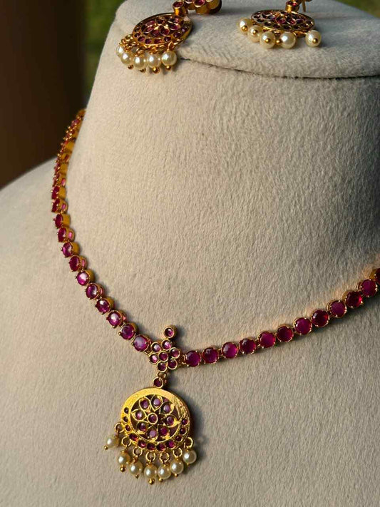 N0309 Ruby Color Traditional Atigai Necklace