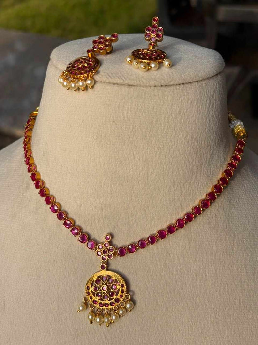 N0309 Ruby Color Traditional Atigai Necklace