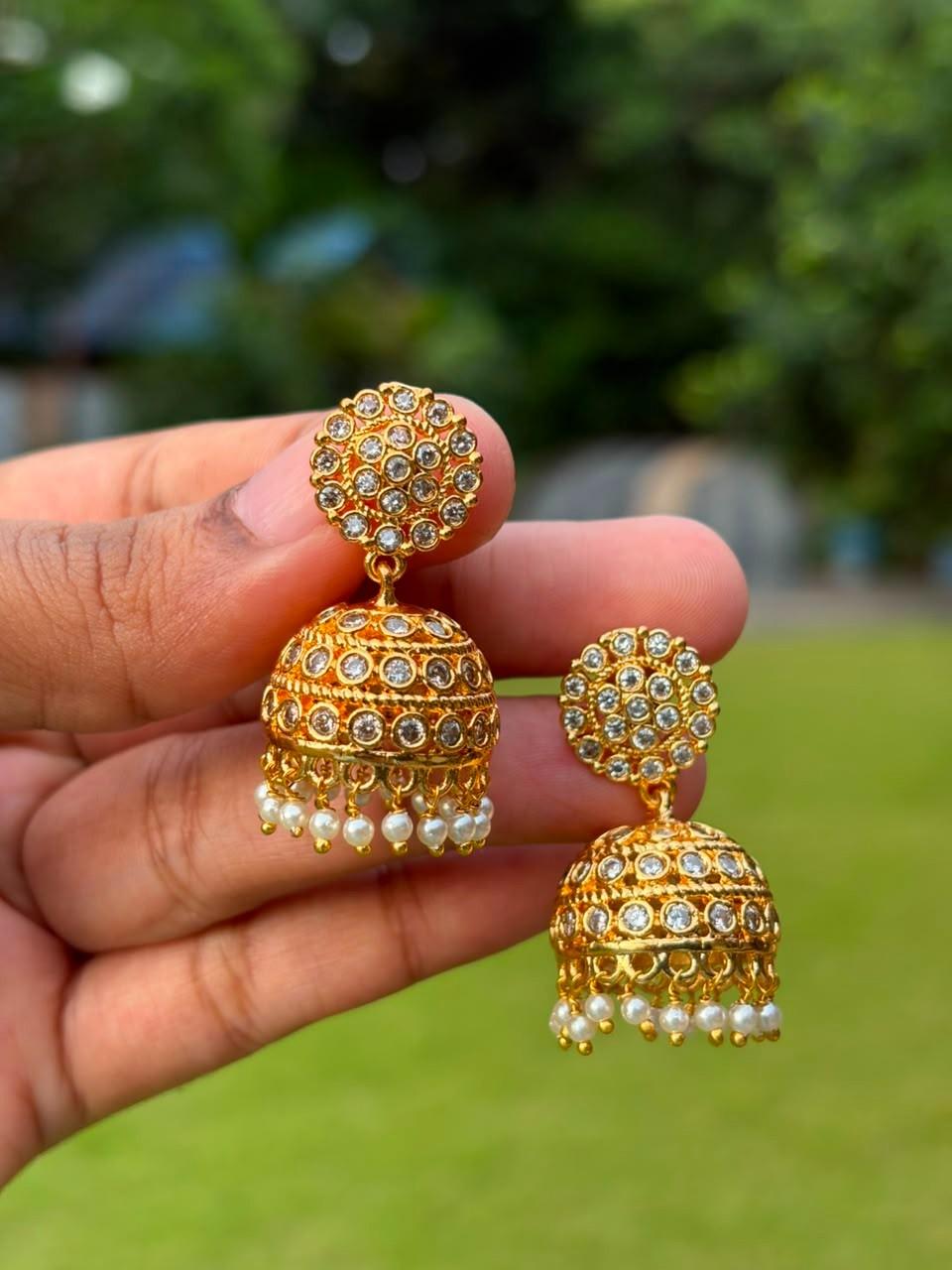 J0209 White Stone Jhumka
