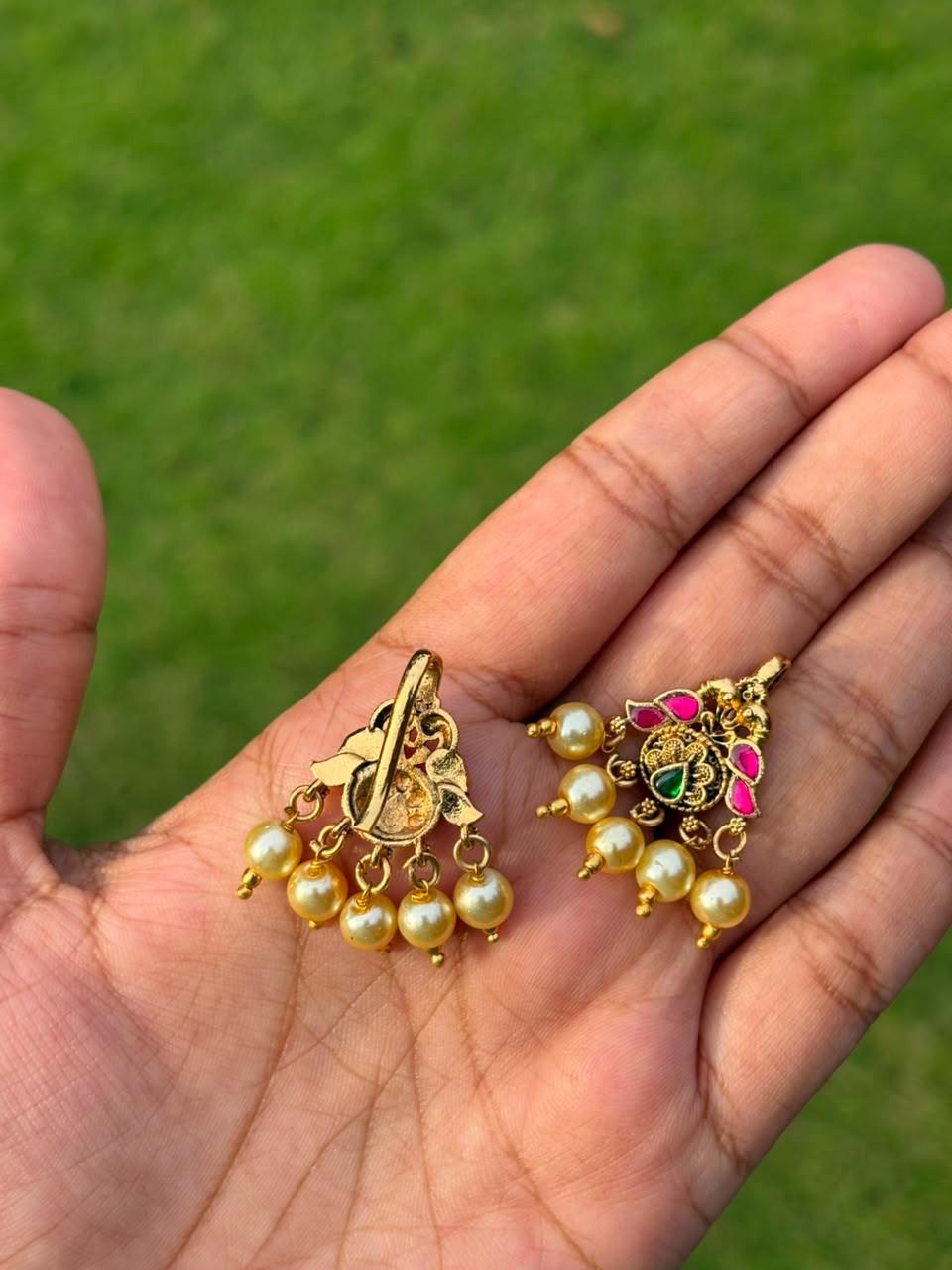 J0205  Premium Quality Jadau Kundan Bugadi with Pearl Hangings
