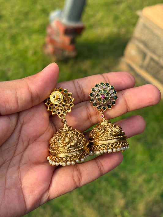 J0186 Traditional Green Stone Jhumka