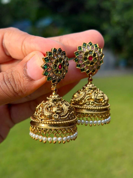 J0186 Traditional Green Stone Jhumka